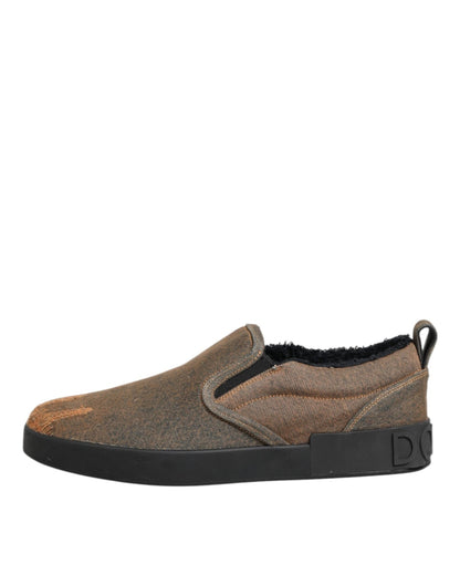Dolce & Gabbana Brown Cotton Low Top Slip On Sneakers Shoes – EU44/US11 par Dolce & Gabbana | Disponible sur Sandy Store ByNet