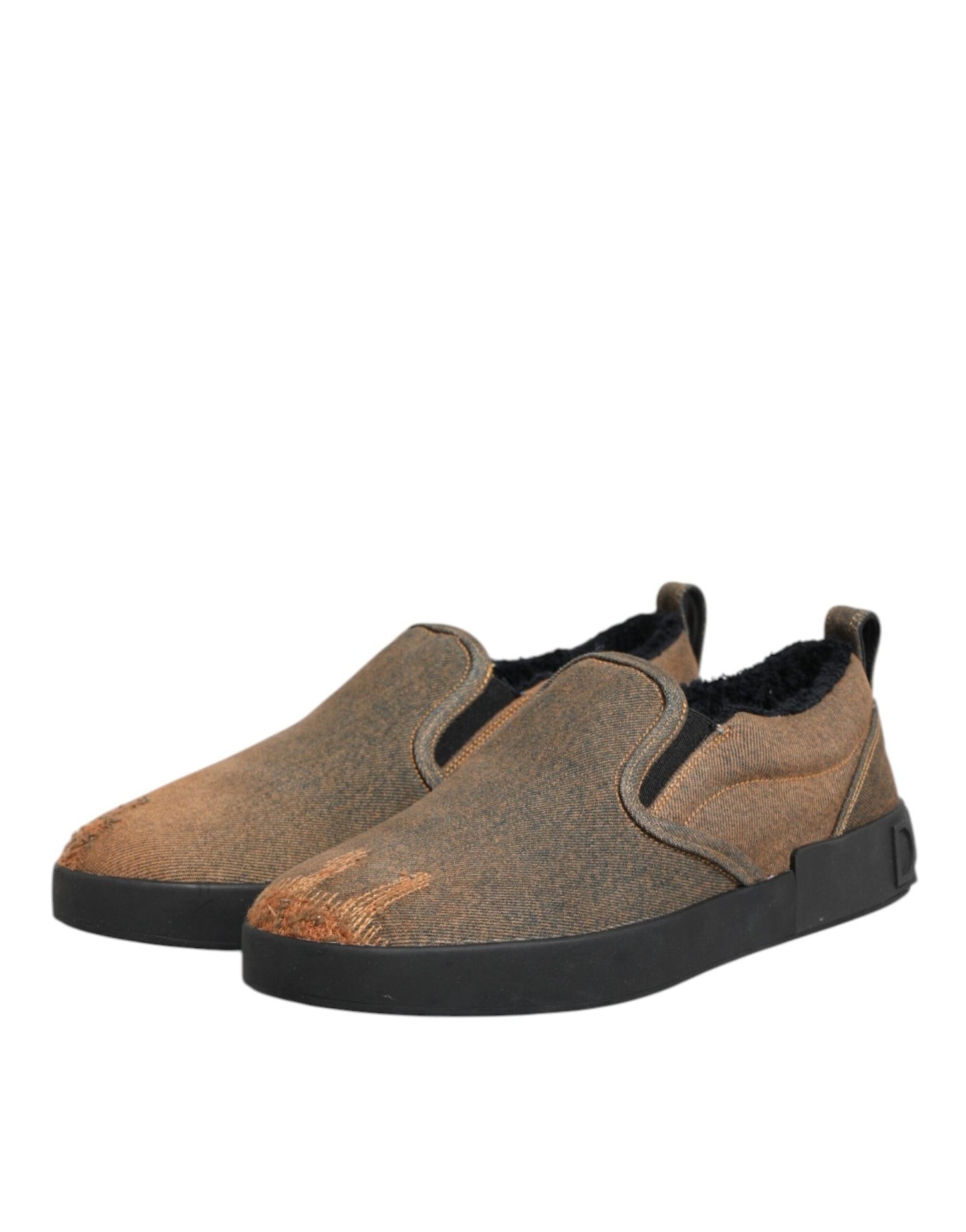 Dolce & Gabbana Brown Cotton Low Top Slip On Sneakers Shoes – EU44/US11 par Dolce & Gabbana | Disponible sur Sandy Store ByNet