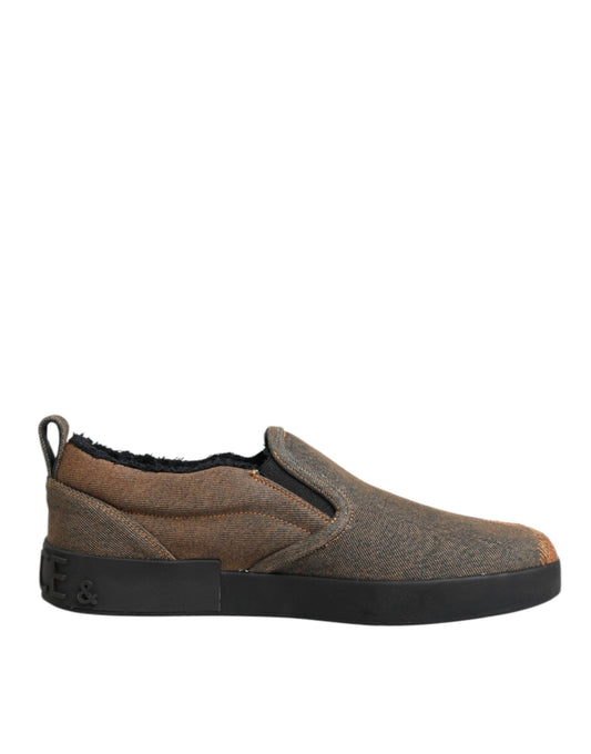 Dolce & Gabbana Brown Cotton Low Top Slip On Sneakers Shoes – EU44/US11 par Dolce & Gabbana | Disponible sur Sandy Store ByNet