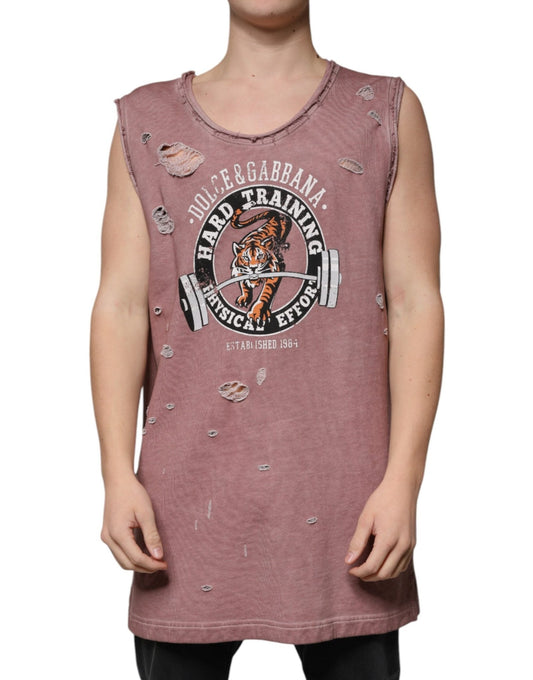 Dolce & Gabbana Brown Cotton Round Neck Sleeveless T-shirt – IT48 | M par Dolce & Gabbana | Disponible sur Sandy Store ByNet
