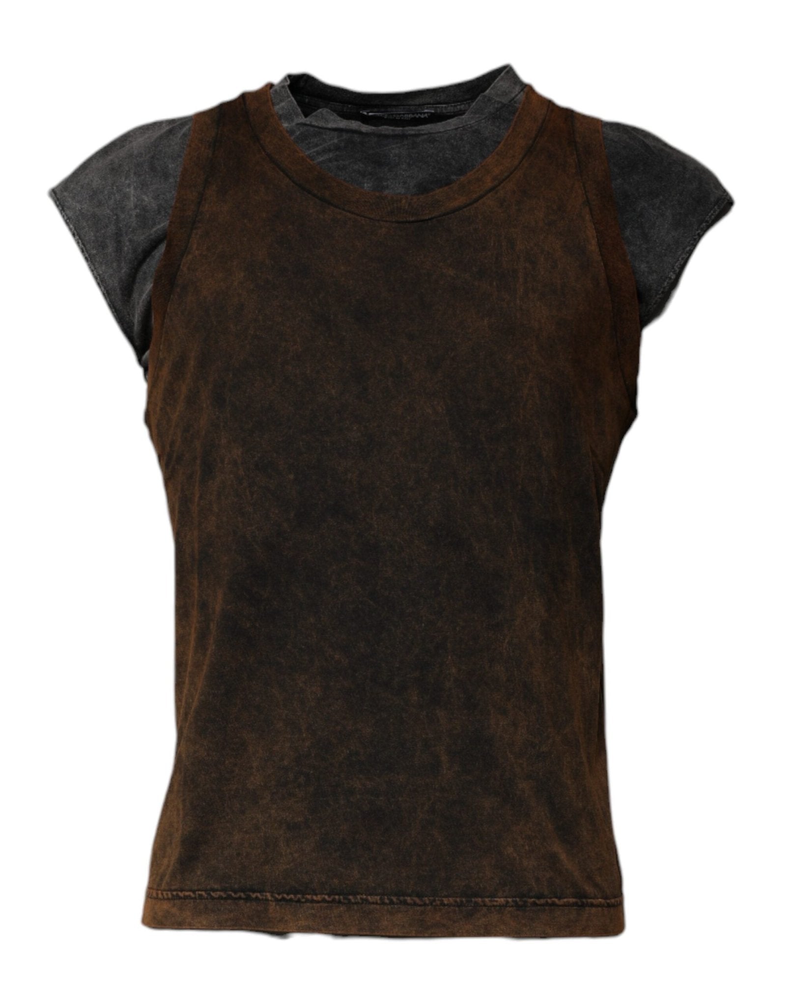 Dolce & Gabbana Brown Cotton Round Neck Sleeveless T-shirt – IT52 | XL par Dolce & Gabbana | Disponible sur Sandy Store ByNet