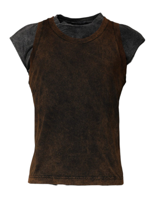 Dolce & Gabbana Brown Cotton Round Neck Sleeveless T-shirt – IT52 | XL par Dolce & Gabbana | Disponible sur Sandy Store ByNet