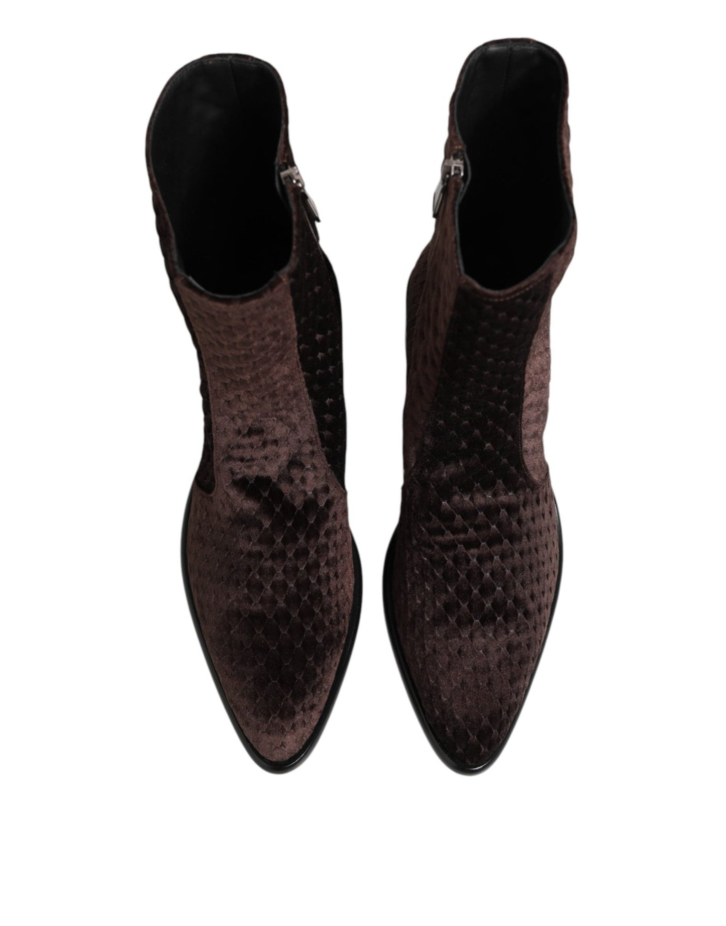 Dolce & Gabbana Brown Cotton Velvet Mid Calf Short Boots Shoes – EU44/US11 par Dolce & Gabbana | Disponible sur Sandy Store ByNet