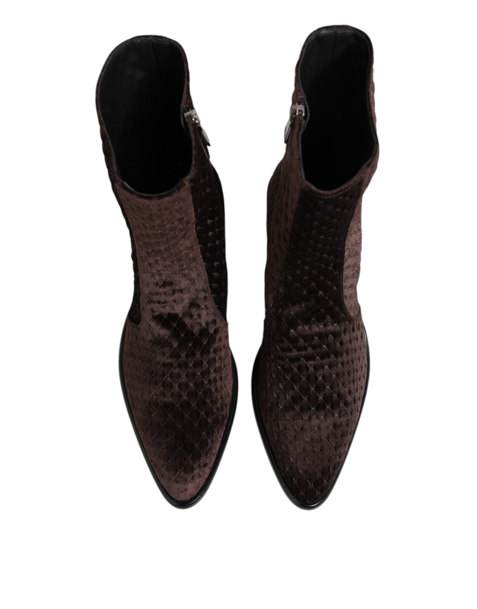 Dolce & Gabbana Brown Cotton Velvet Mid Calf Short Boots Shoes – EU44/US11 par Dolce & Gabbana | Disponible sur Sandy Store ByNet