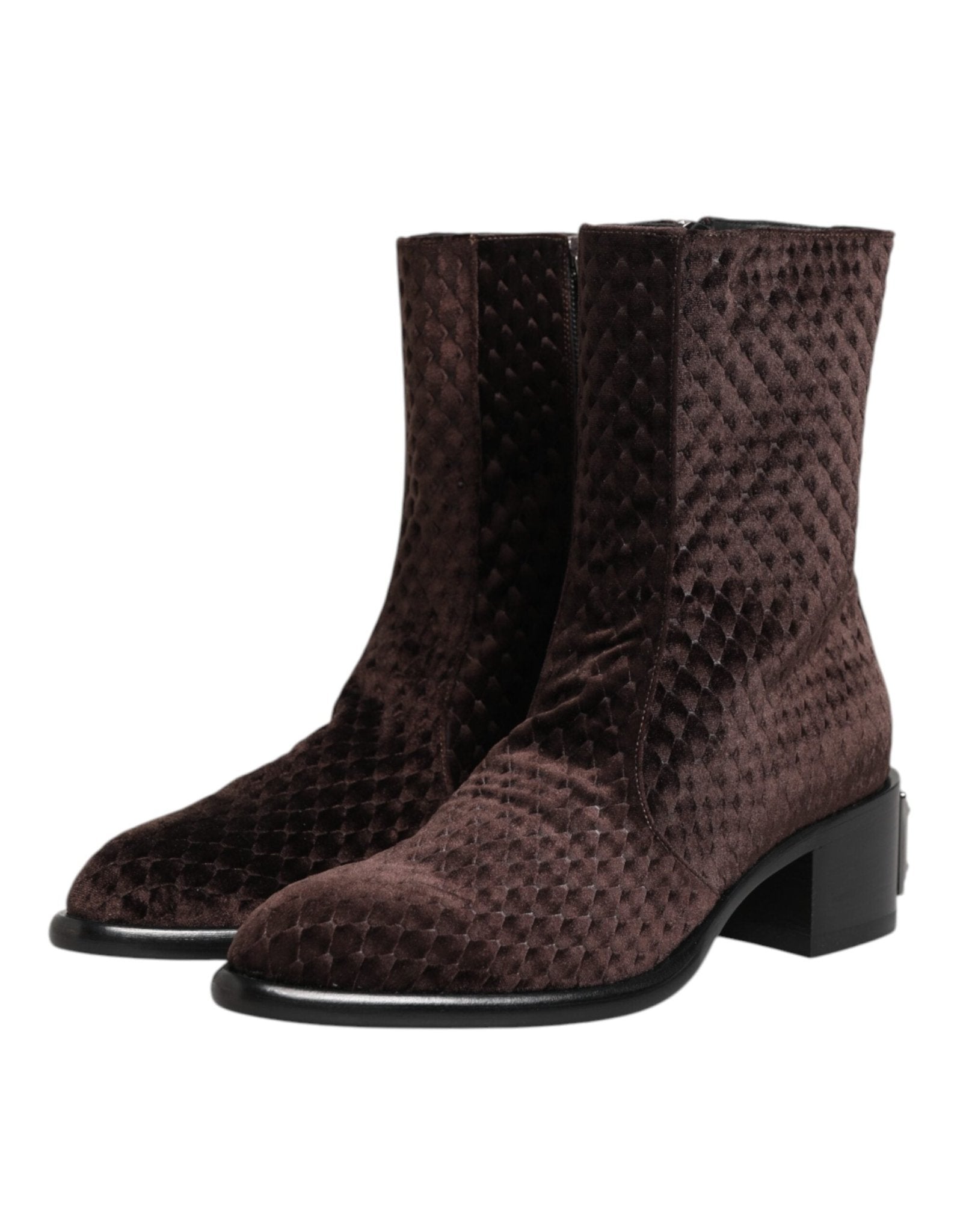 Dolce & Gabbana Brown Cotton Velvet Mid Calf Short Boots Shoes – EU44/US11 par Dolce & Gabbana | Disponible sur Sandy Store ByNet