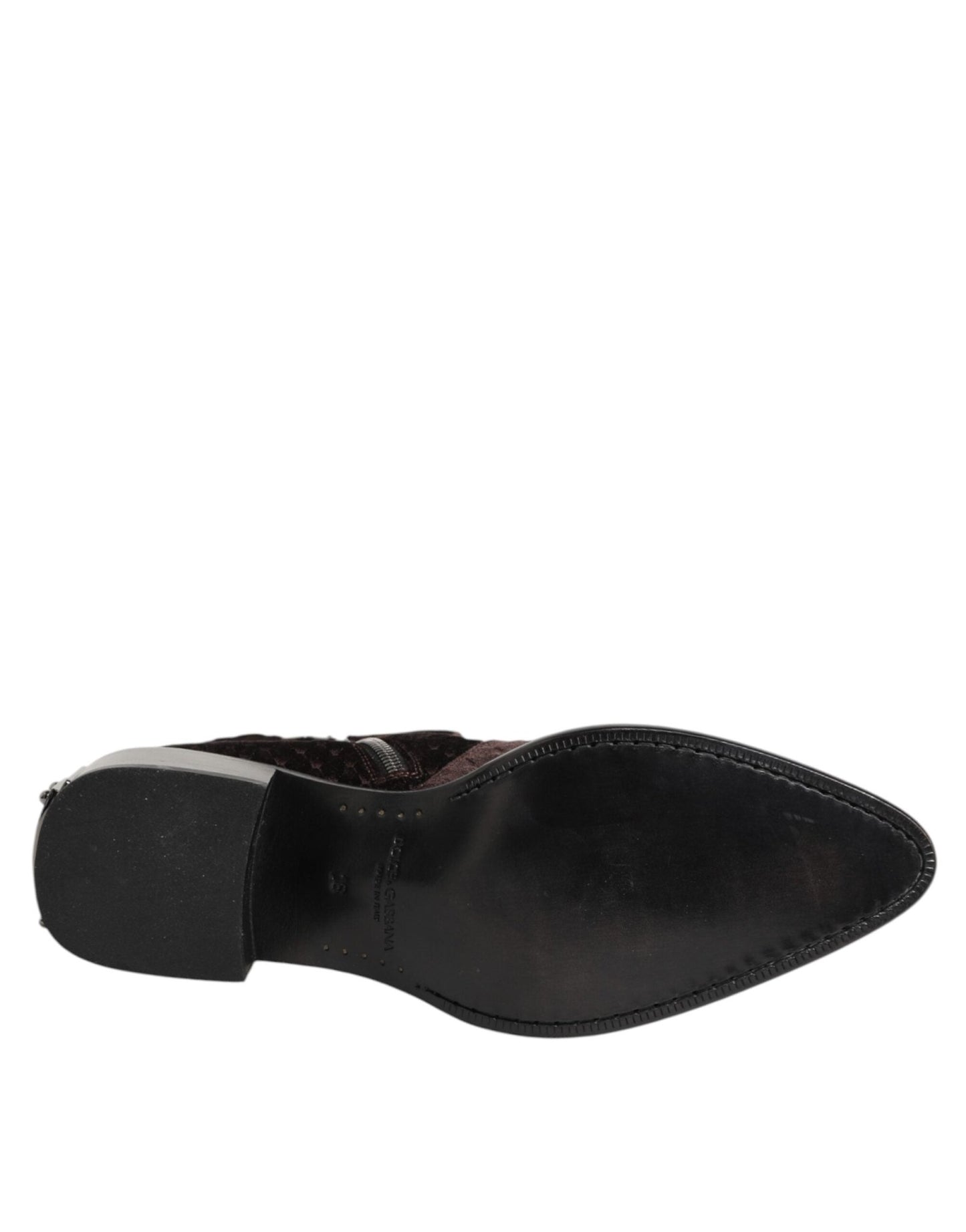 Dolce & Gabbana Brown Cotton Velvet Mid Calf Short Boots Shoes – EU44/US11 par Dolce & Gabbana | Disponible sur Sandy Store ByNet