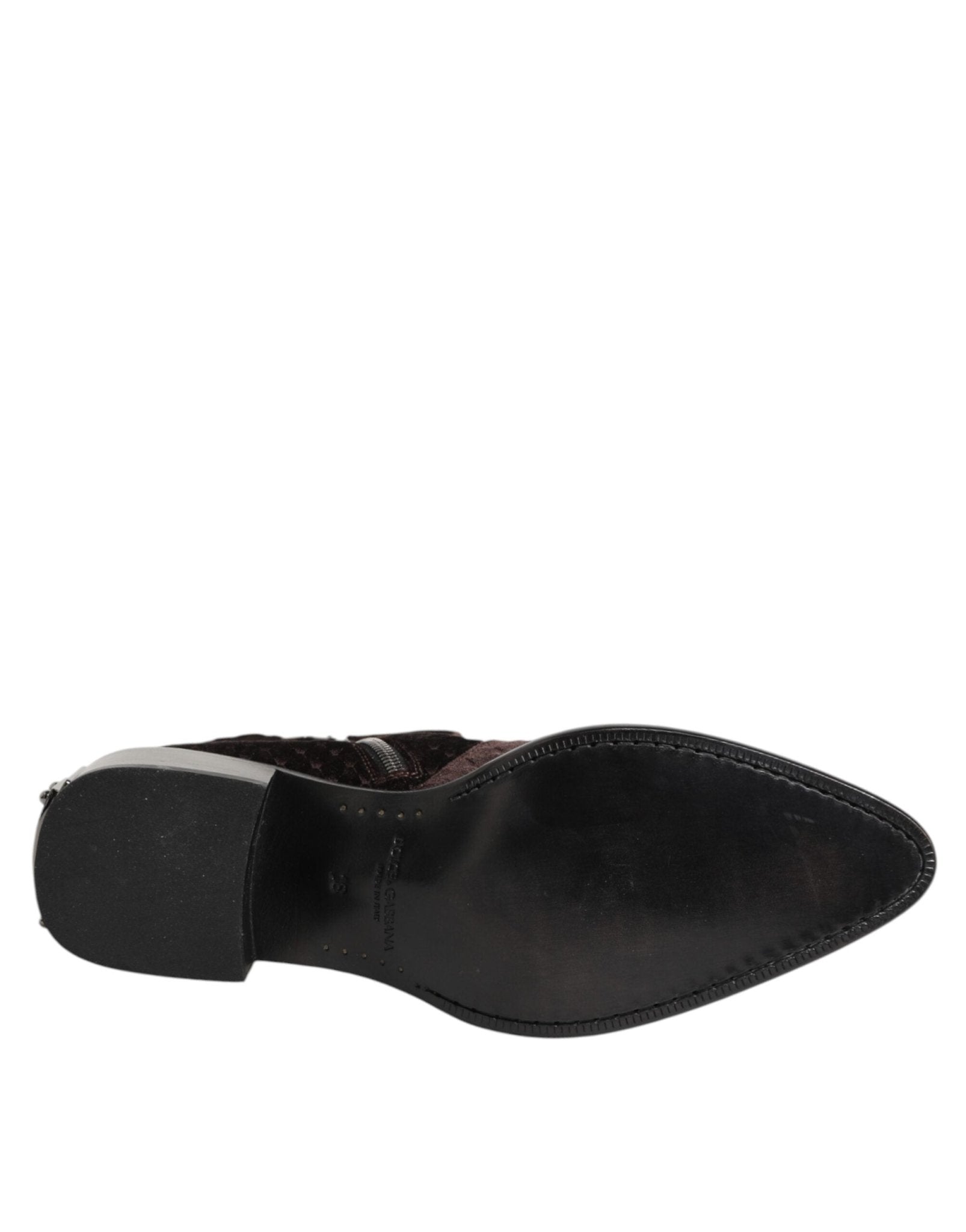 Dolce & Gabbana Brown Cotton Velvet Mid Calf Short Boots Shoes – EU44/US11 par Dolce & Gabbana | Disponible sur Sandy Store ByNet