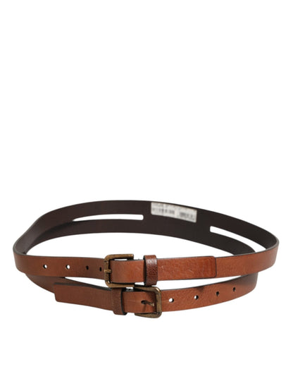 Dolce & Gabbana Brown Double Strap Leather Gold Buckle Belt – 90 cm / 36 Inches par Dolce & Gabbana | Disponible sur Sandy Store ByNet