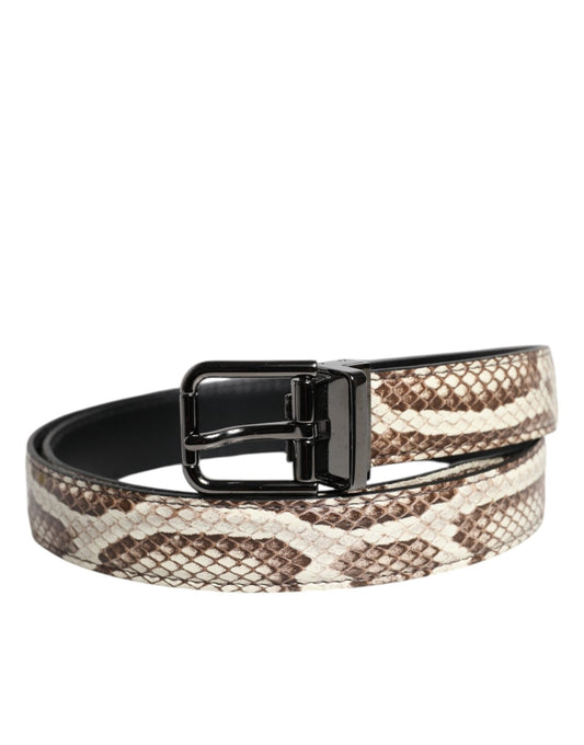 Dolce & Gabbana Brown Exotic Leather Classic Metal Buckle Belt - Sandy Store ByNet