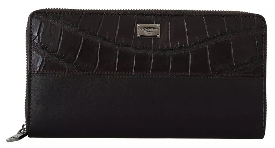 Dolce & Gabbana Brown Exotic Leather Zip Around Continental Clutch Wallet – par Dolce & Gabbana | Disponible sur Sandy Store ByNet