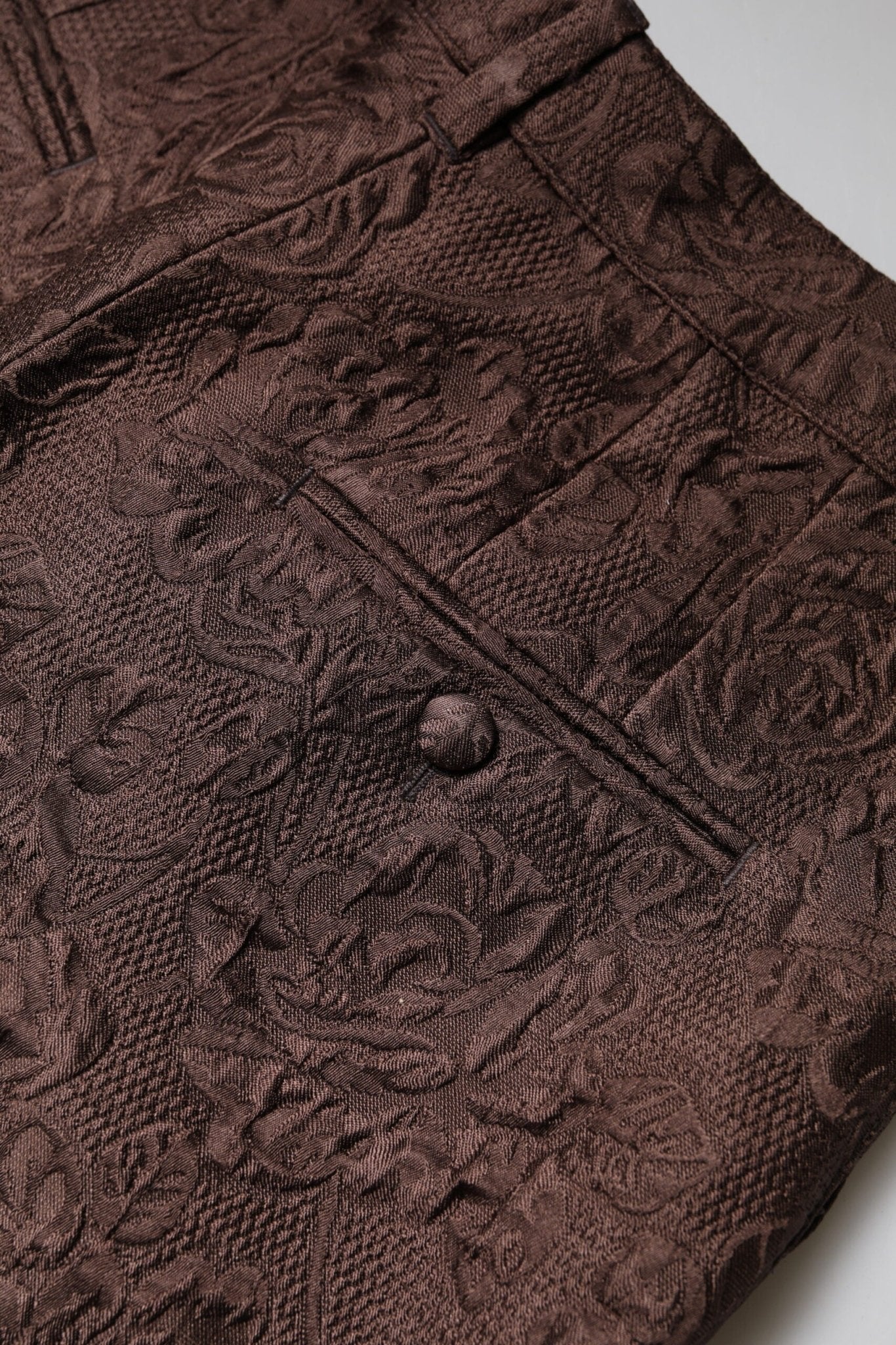 Dolce & Gabbana Brown Floral Brocade Mid Waist Mini Short - Sandy Store ByNet
