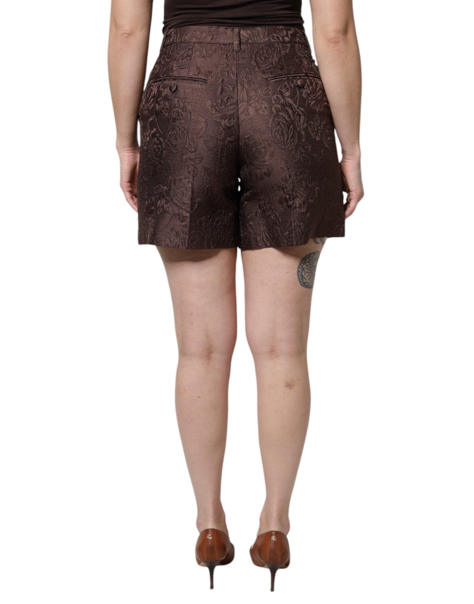 Dolce & Gabbana Brown Floral Brocade Mid Waist Mini Short - Sandy Store ByNet