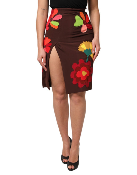 Dolce & Gabbana Brown Floral High Waist Side Slit Skirt – IT40|S par Dolce & Gabbana | Disponible sur Sandy Store ByNet