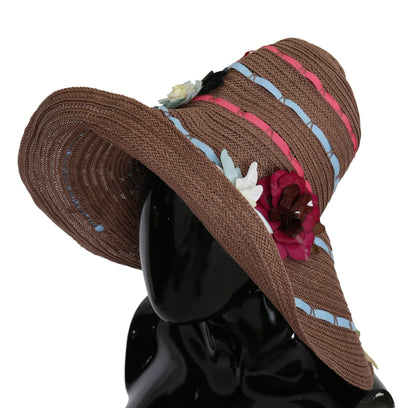 Dolce & Gabbana Brown Floral Wide Brim Straw Floppy Cap Hat – 58 cm|M par Dolce & Gabbana | Disponible sur Sandy Store ByNet