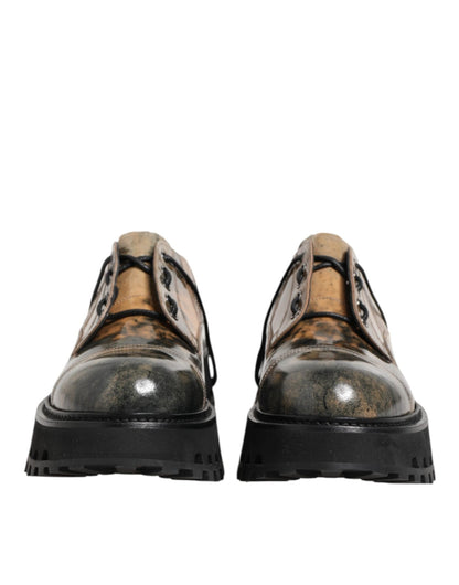 Dolce & Gabbana Brown Gray Lace Up Chunky Derby Men Shoes – EU44/US11 par Dolce & Gabbana | Disponible sur Sandy Store ByNet