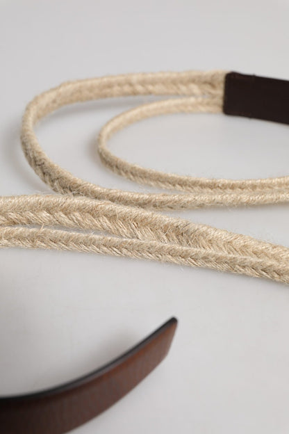 Dolce & Gabbana Brown Jute Leather Woven Metal Buckle Belt - Sandy Store ByNet