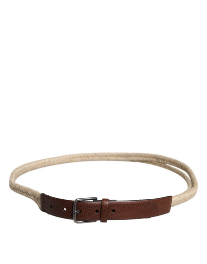 Dolce & Gabbana Brown Jute Leather Woven Metal Buckle Belt - Sandy Store ByNet