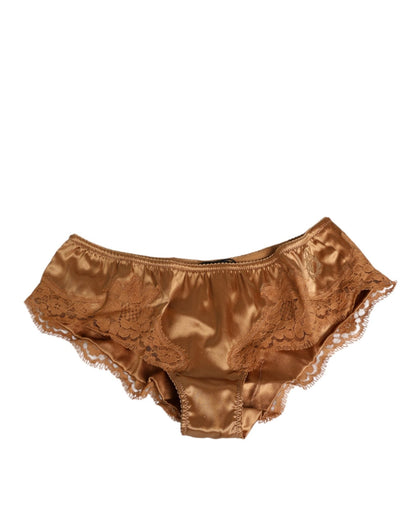 Dolce & Gabbana Brown Lace Silk Satin Slip Panties Underwear – IT2 | S par Dolce & Gabbana | Disponible sur Sandy Store ByNet