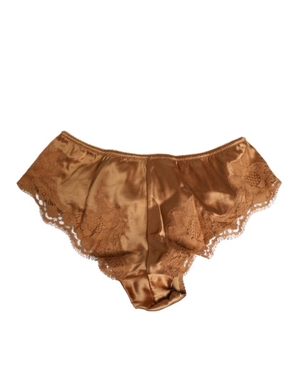 Dolce & Gabbana Brown Lace Silk Satin Slip Panties Underwear – IT2 | S par Dolce & Gabbana | Disponible sur Sandy Store ByNet