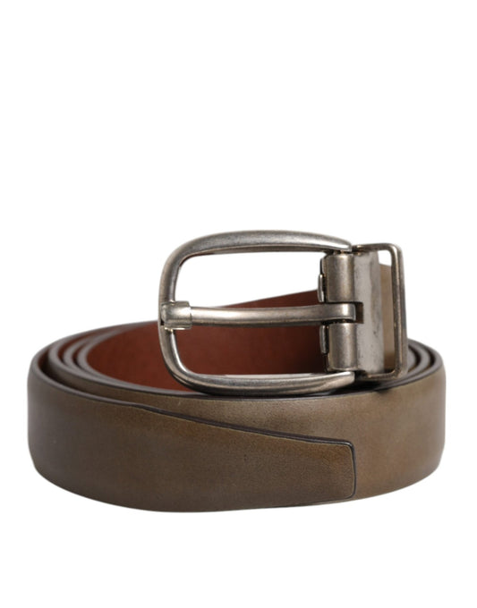 Dolce & Gabbana Brown Leather Classic Metal Logo Buckle Belt - Sandy Store ByNet