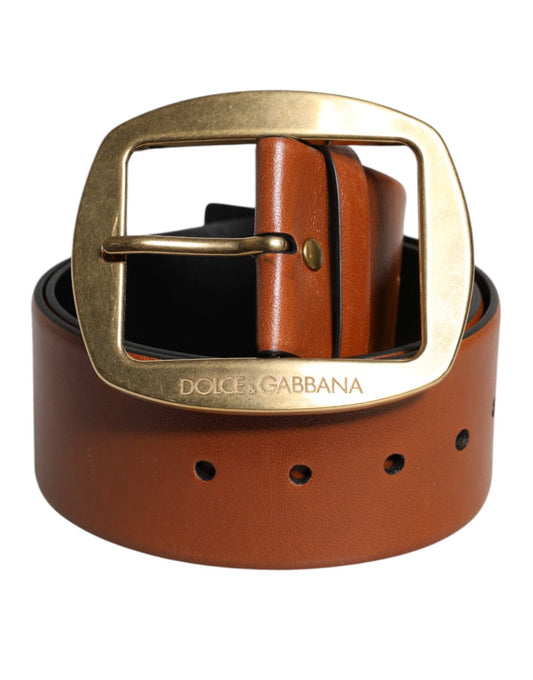 Dolce & Gabbana Brown Leather Gold Metal Buckle Classic Belt - Sandy Store ByNet