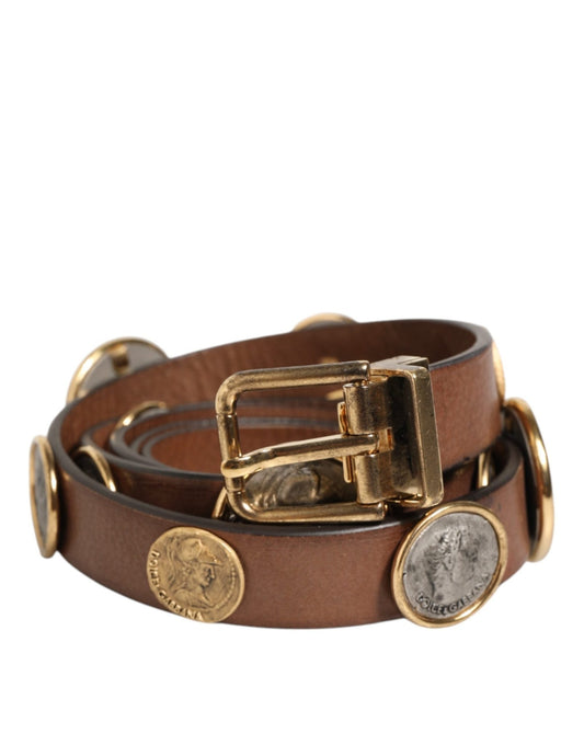 Dolce & Gabbana Brown Leather Gold Silver Coin Buckle Belt – 90 cm / 36 Inches par Dolce & Gabbana | Disponible sur Sandy Store ByNet