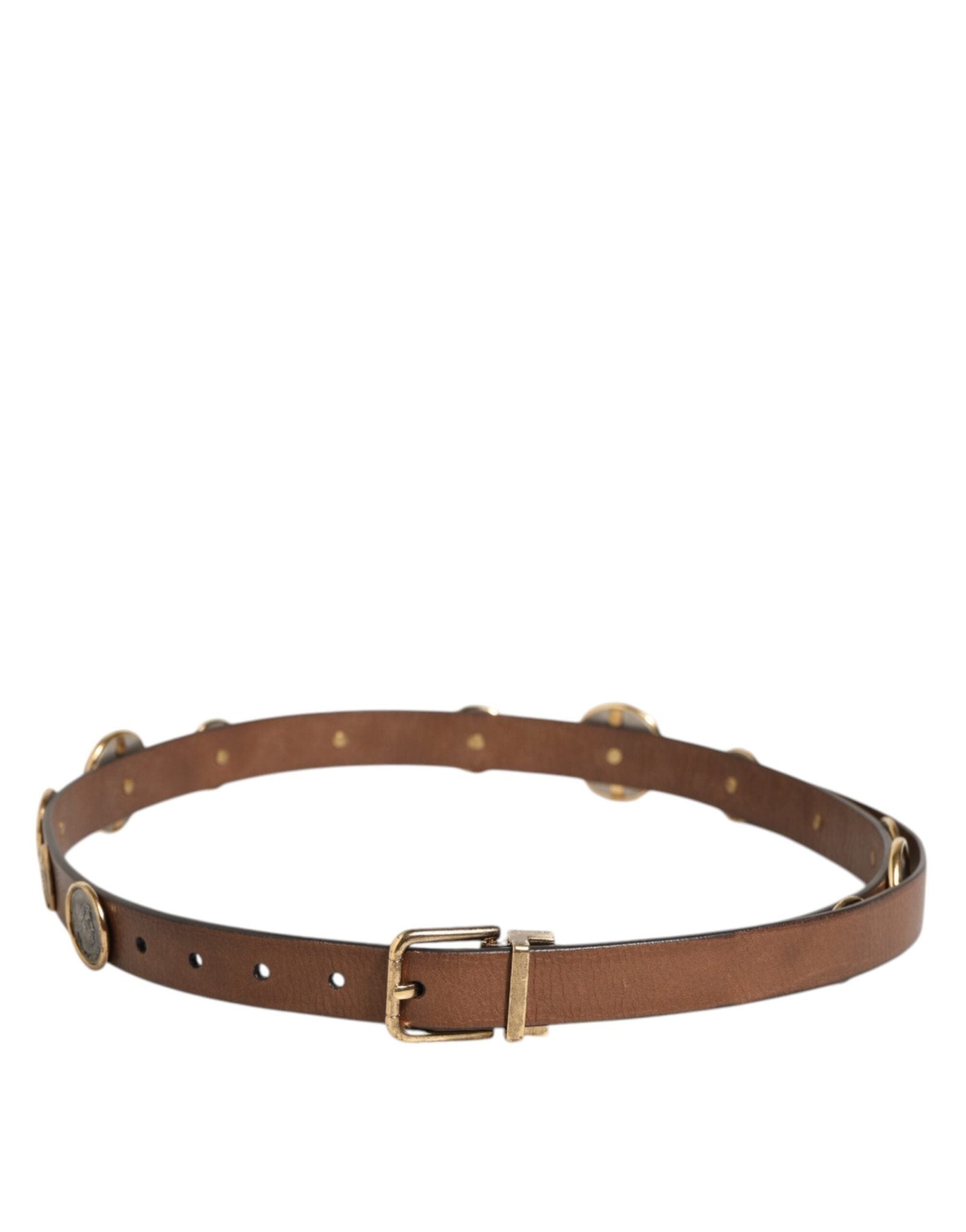 Dolce & Gabbana Brown Leather Gold Silver Coin Buckle Belt – 90 cm / 36 Inches par Dolce & Gabbana | Disponible sur Sandy Store ByNet