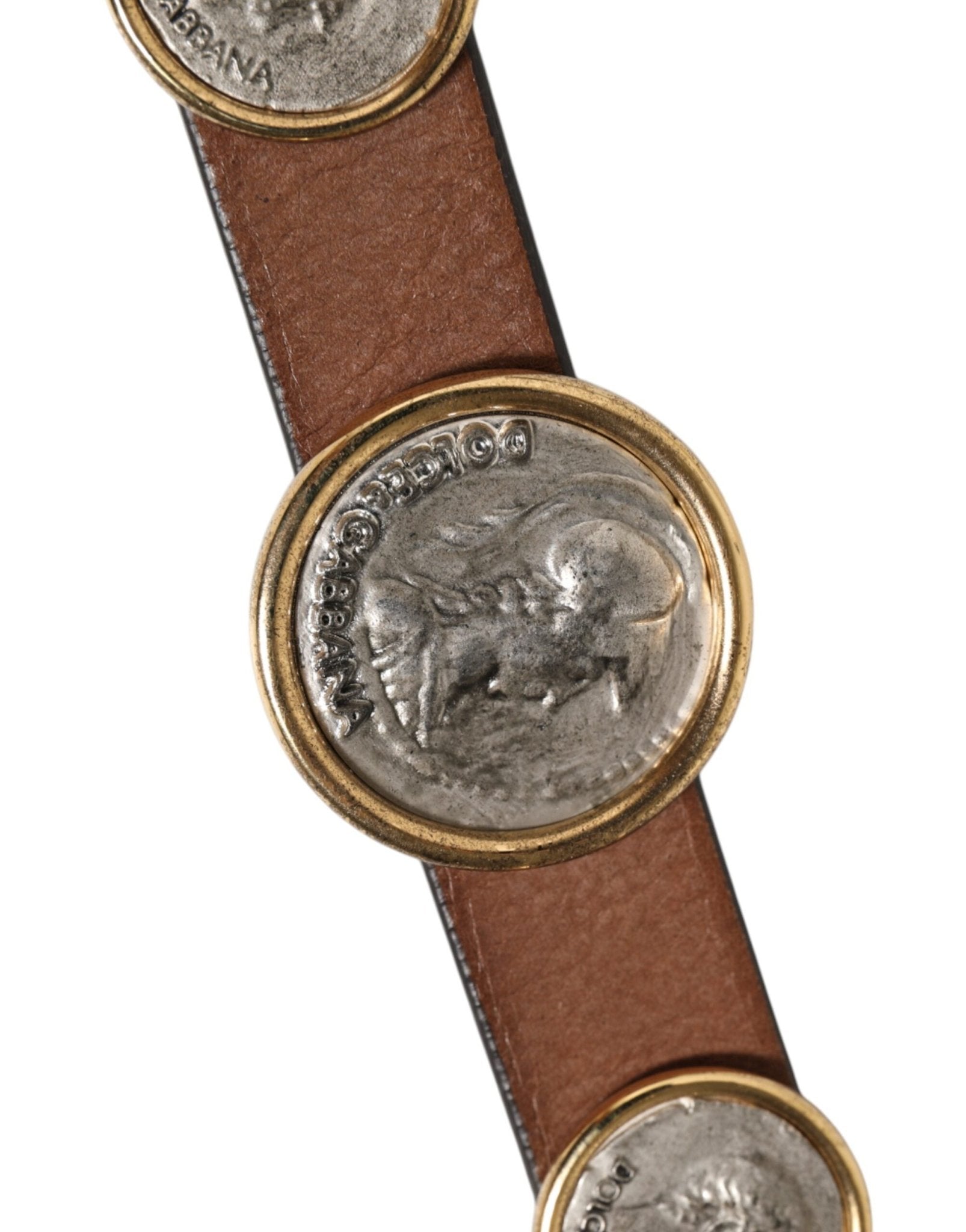 Dolce & Gabbana Brown Leather Gold Silver Coin Buckle Belt – 90 cm / 36 Inches par Dolce & Gabbana | Disponible sur Sandy Store ByNet