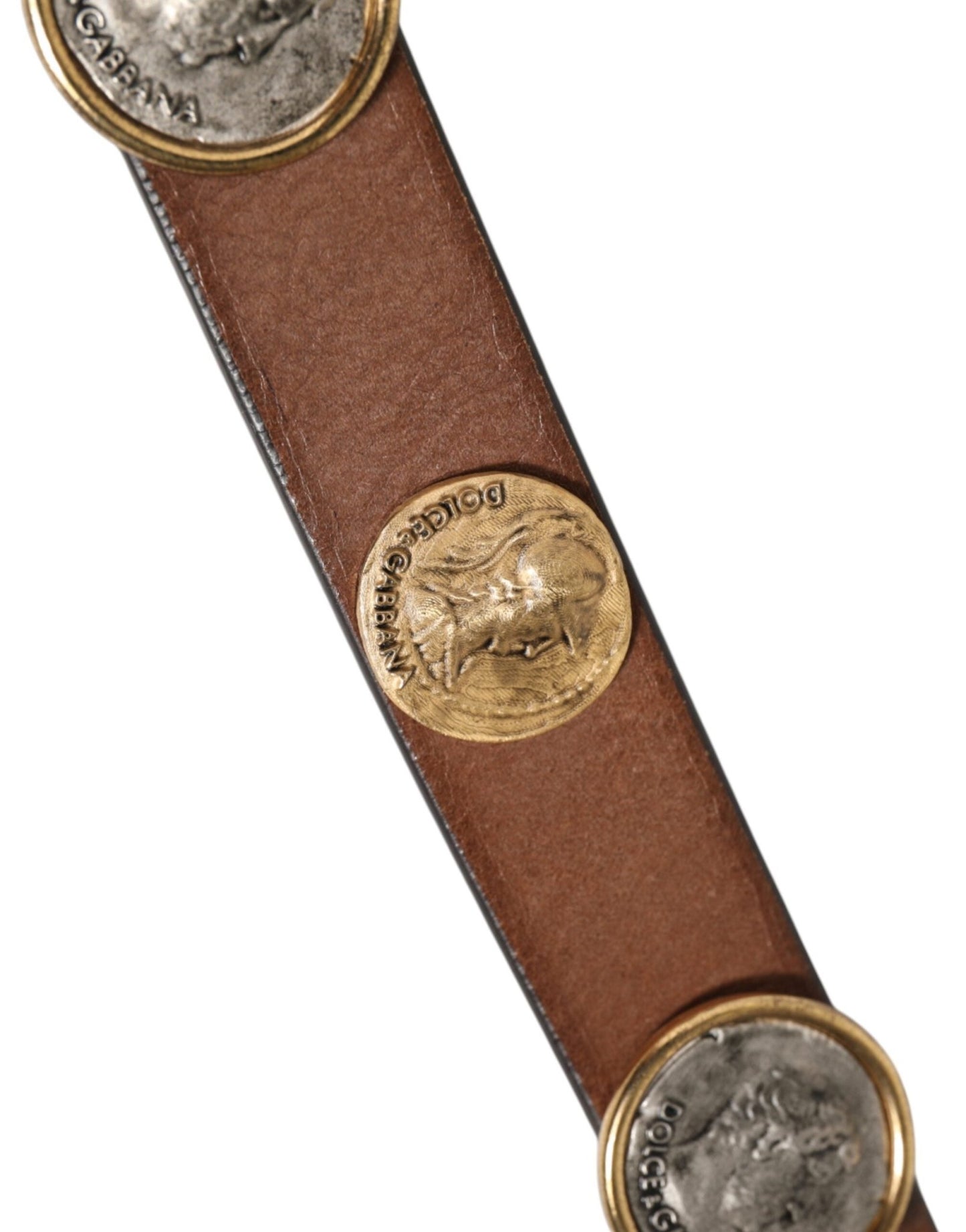 Dolce & Gabbana Brown Leather Gold Silver Coin Buckle Belt – 90 cm / 36 Inches par Dolce & Gabbana | Disponible sur Sandy Store ByNet