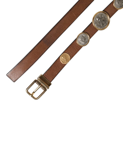 Dolce & Gabbana Brown Leather Gold Silver Coin Buckle Belt – 90 cm / 36 Inches par Dolce & Gabbana | Disponible sur Sandy Store ByNet