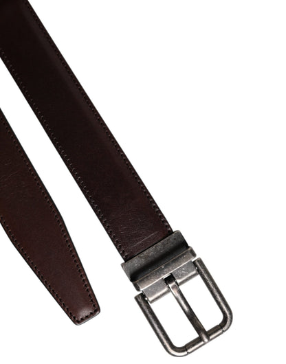 Dolce & Gabbana Brown Leather Silver Metal Buckle Belt - Sandy Store ByNet