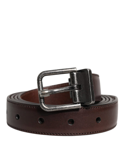 Dolce & Gabbana Brown Leather Silver Metal Buckle Belt - Sandy Store ByNet