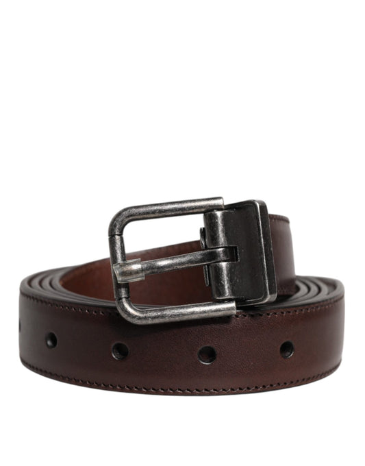 Dolce & Gabbana Brown Leather Silver Metal Buckle Belt - Sandy Store ByNet