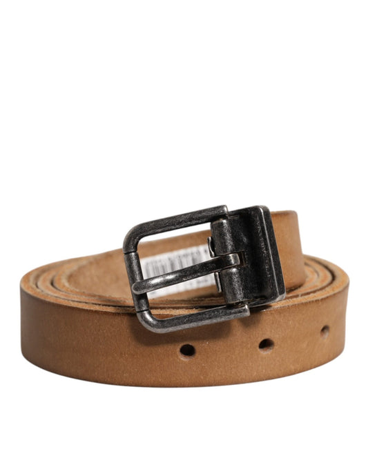 Dolce & Gabbana Brown Leather Silver Tone Metal Buckle Belt - Sandy Store ByNet