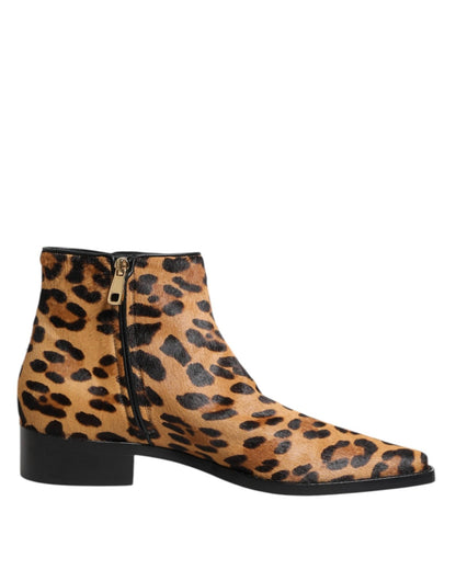 Dolce & Gabbana Brown Leopard Calf Fur Ankle Boots Shoes – EU40/US9.5 par Dolce & Gabbana | Disponible sur Sandy Store ByNet