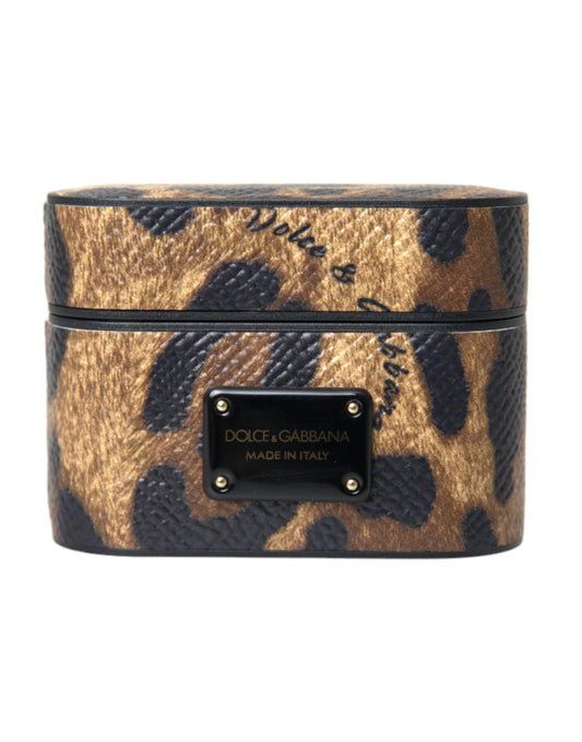 Dolce & Gabbana Brown Leopard Calf Leather Metal Logo Plaque Airpods Case – par Dolce & Gabbana | Disponible sur Sandy Store ByNet
