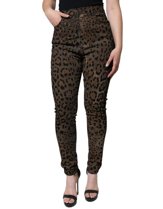 Dolce & Gabbana Brown Leopard Cotton Skinny Denim Jeans – IT46|XL par Dolce & Gabbana | Disponible sur Sandy Store ByNet