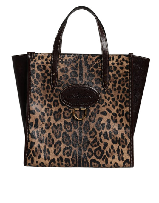 Dolce & Gabbana Brown Leopard Leather Shoulder Strap Tote Bag - Sandy Store ByNet