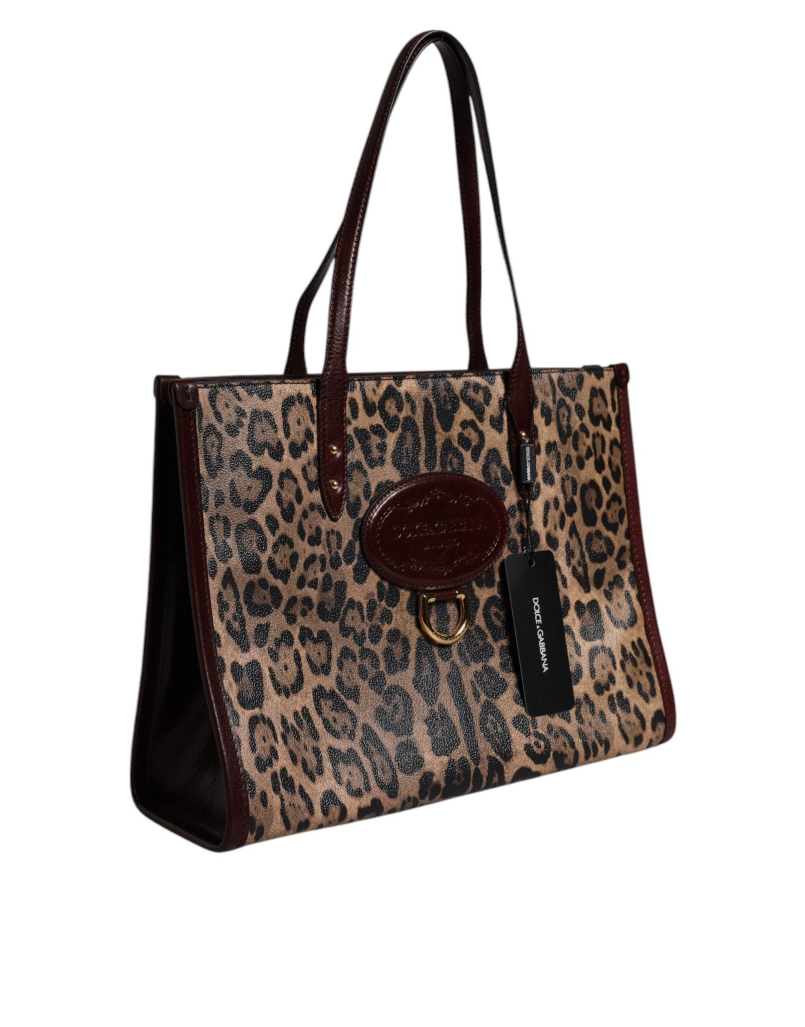 Dolce & Gabbana Brown Leopard Leather Shoulder Strap Tote Bag - Sandy Store ByNet