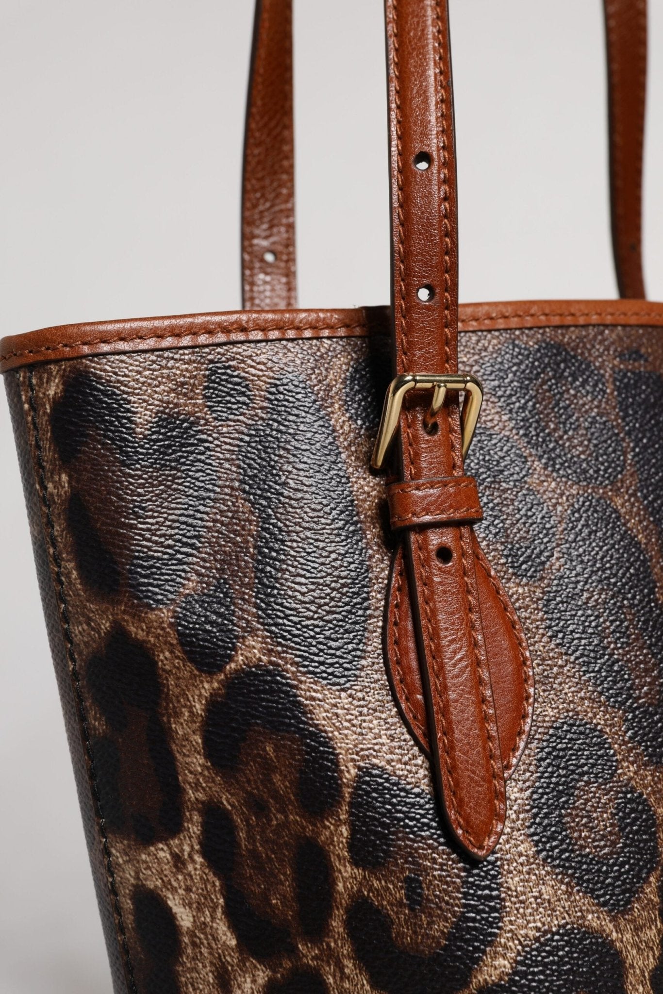 Dolce & Gabbana Brown Leopard Leather Shoulder Strap Tote Bag - Sandy Store ByNet