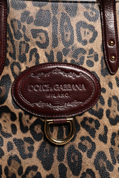 Dolce & Gabbana Brown Leopard Leather Shoulder Strap Tote Bag - Sandy Store ByNet
