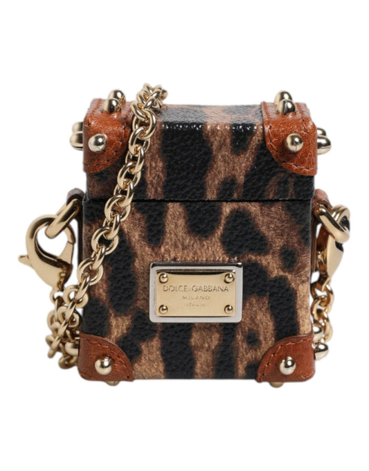 Dolce & Gabbana Brown Leopard Metal Logo Plaque Gold Chain Airpods Case – par Dolce & Gabbana | Disponible sur Sandy Store ByNet