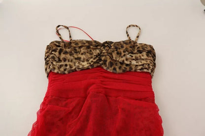 Dolce & Gabbana Brown Leopard Red Tulle Sheath Midi Dress - Sandy Store ByNet