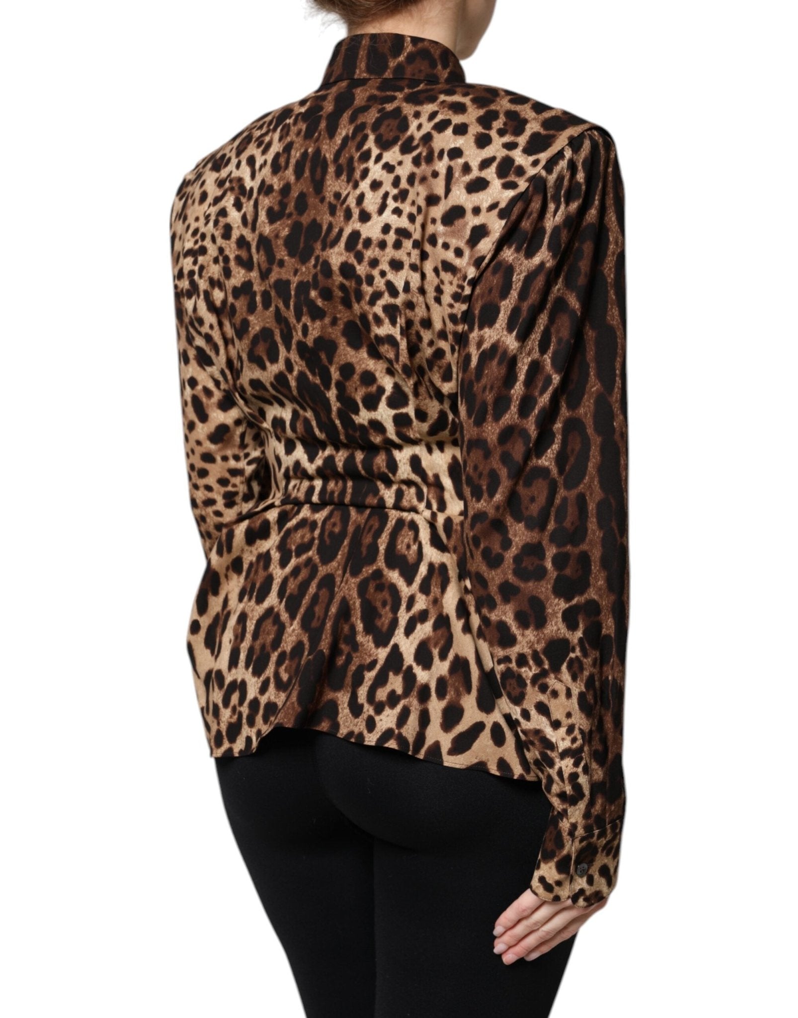 Dolce & Gabbana Brown Leopard Silk Button Down Coat Jacket - Sandy Store ByNet