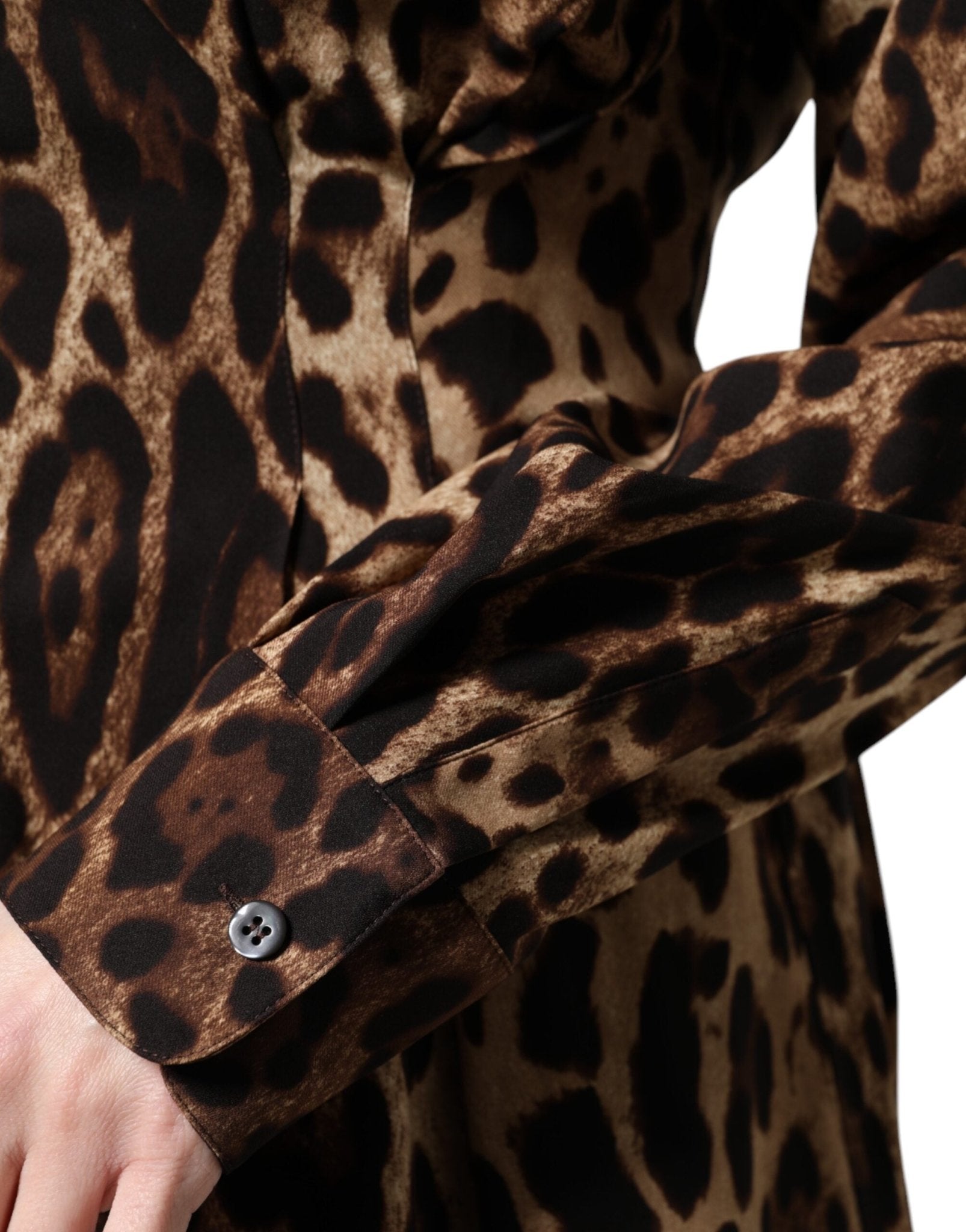 Dolce & Gabbana Brown Leopard Silk Button Down Coat Jacket - Sandy Store ByNet