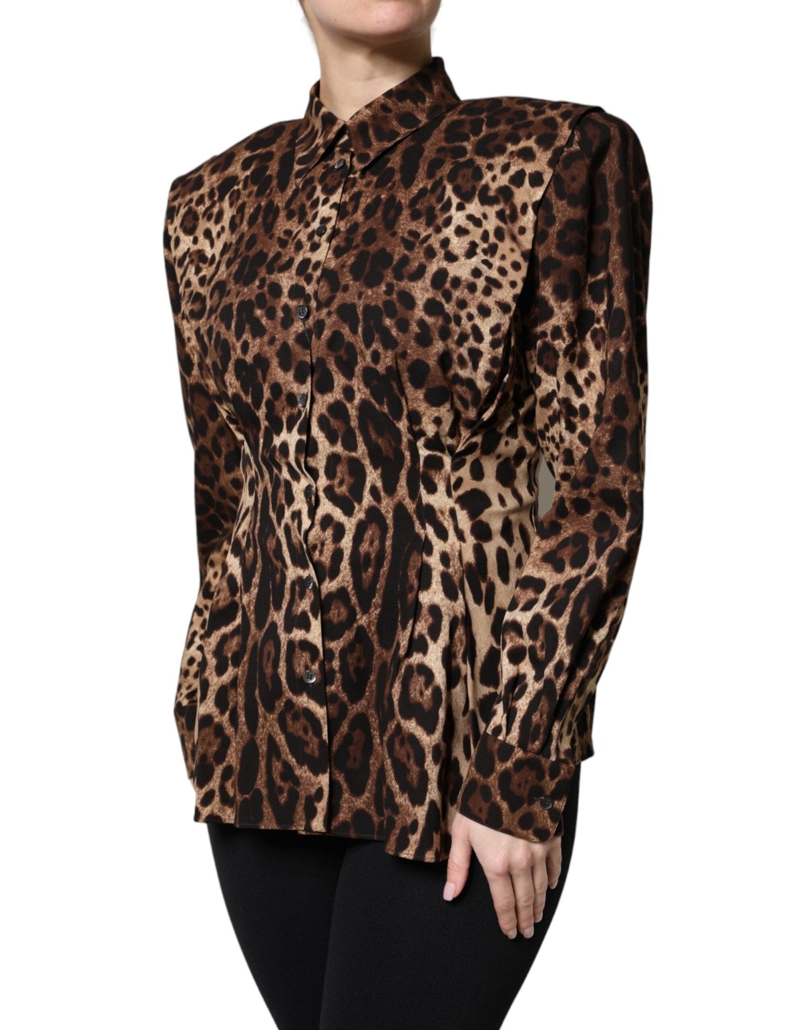 Dolce & Gabbana Brown Leopard Silk Button Down Coat Jacket - Sandy Store ByNet