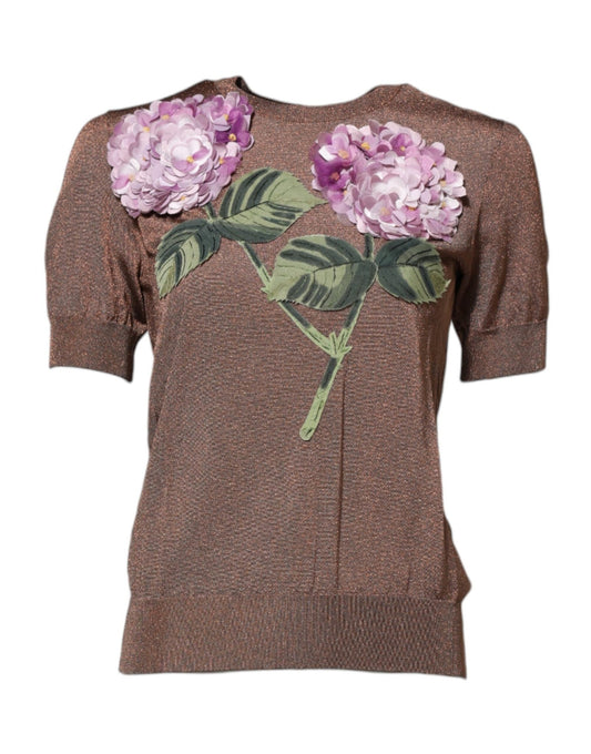 Dolce & Gabbana Brown Lily Embellished Round Neck Blouse Top – IT36|XXS par Dolce & Gabbana | Disponible sur Sandy Store ByNet