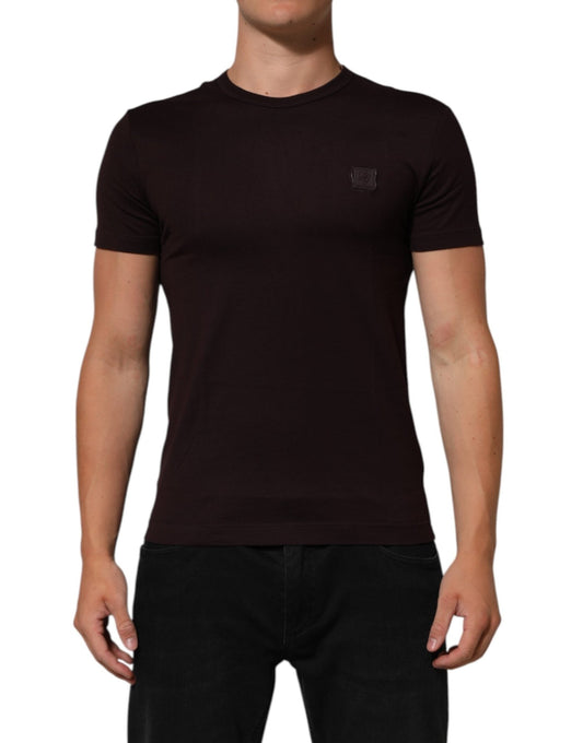 Dolce & Gabbana Brown Logo Plaque Cotton Crew Neck T-shirt – IT44 | XS par Dolce & Gabbana | Disponible sur Sandy Store ByNet