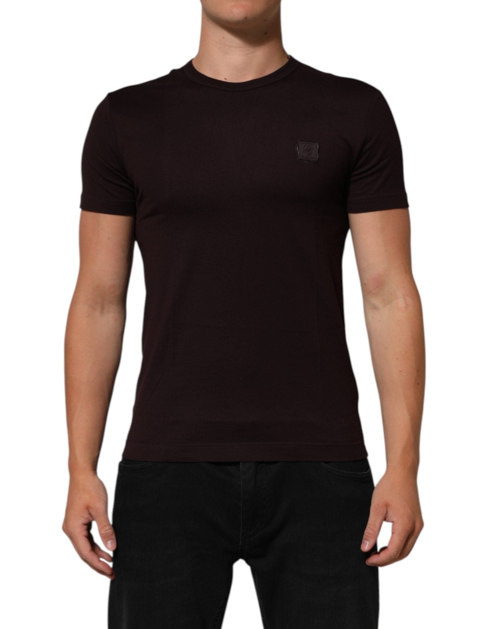 Dolce & Gabbana Brown Logo Plaque Cotton Crew Neck T-shirt – IT44 | XS par Dolce & Gabbana | Disponible sur Sandy Store ByNet