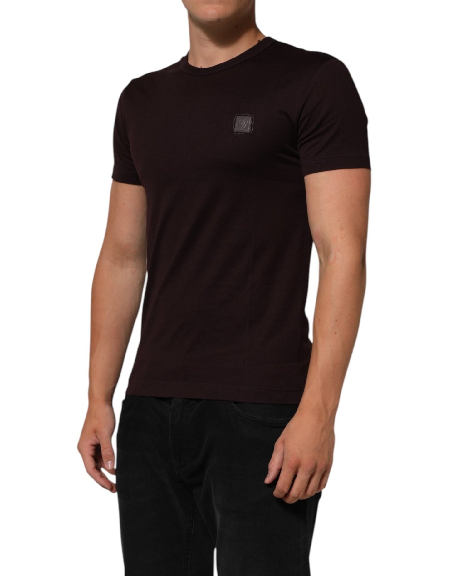 Dolce & Gabbana Brown Logo Plaque Cotton Crew Neck T-shirt – IT44 | XS par Dolce & Gabbana | Disponible sur Sandy Store ByNet